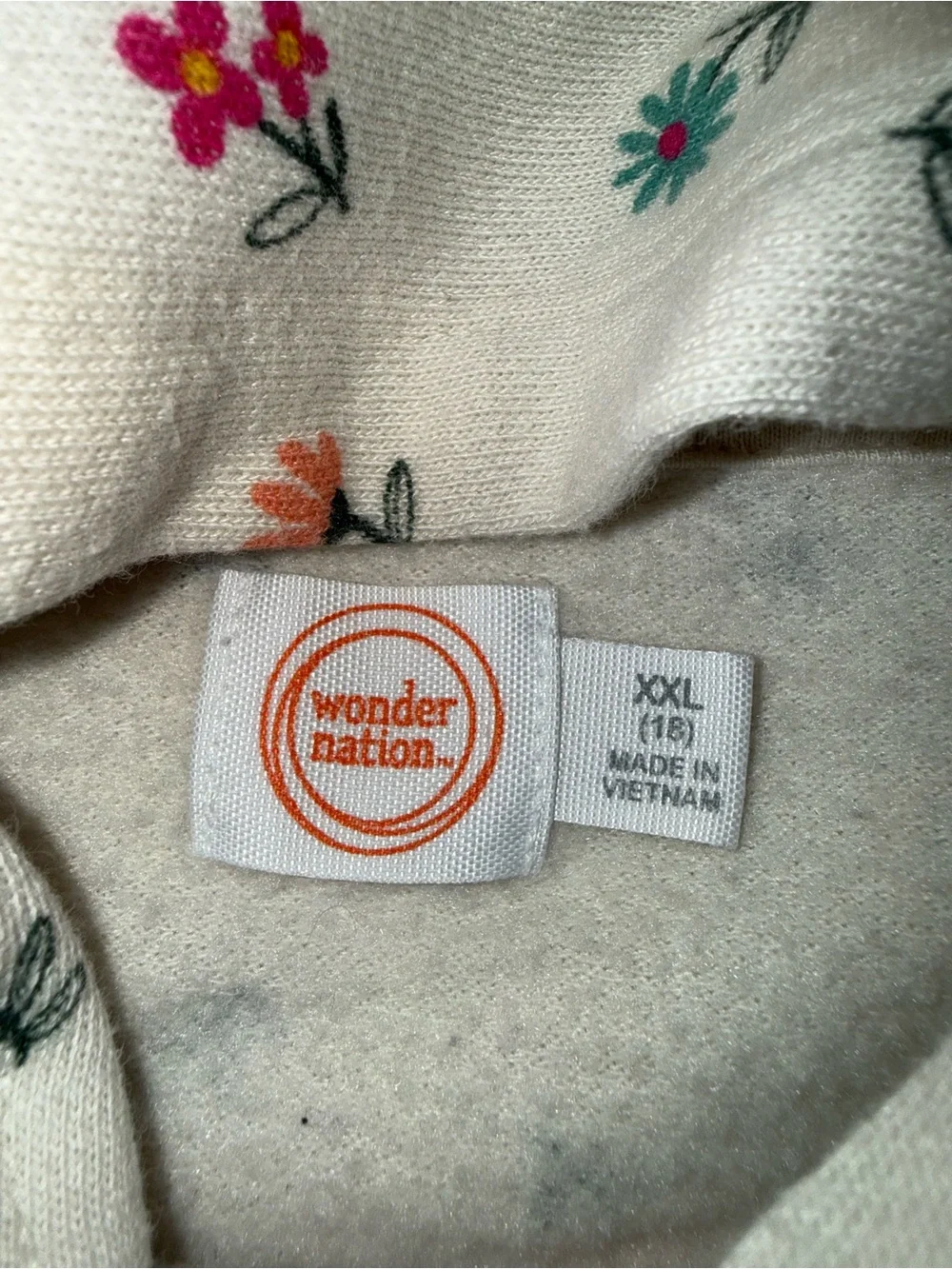 Cream Floral Funnel Neck Pullover Sweater